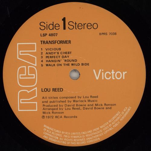 稀少UKオリジナル誤表記Transformer Lou Reedレコード Lou Reed – Transformer – Vinyl (LP, Album + 2 more), 1978